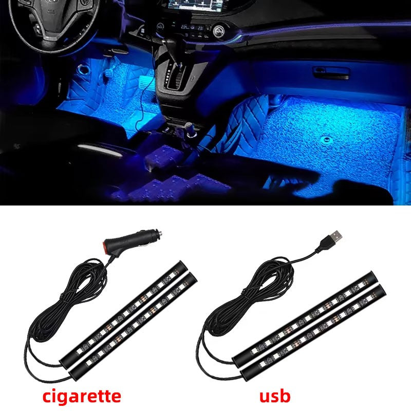 2 em 1 led luz de néon do carro pé luz led decoração interior backlight isqueiro
