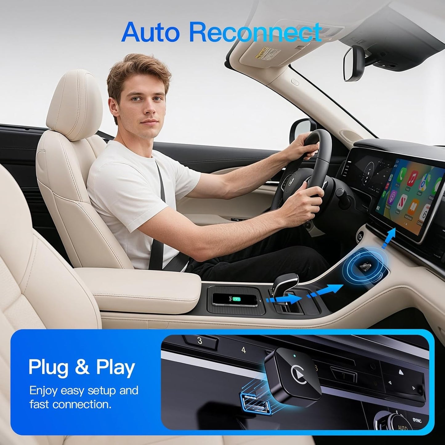 Adaptador Wireless CarPlay para Apple iPhone e Android